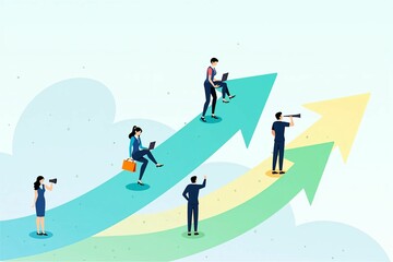 Creative Flat Design of Companies and Professionals Driving Upward Business Trends
