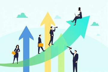 Creative Flat Design of Companies and Professionals Driving Upward Business Trends