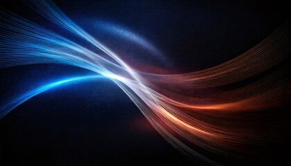 Abstract blue and orange particles flowing on black background