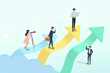 Fototapeta premium Creative Flat Design of Companies and Professionals Driving Upward Business Trends