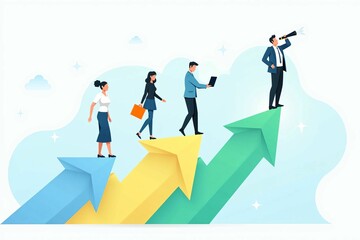 Obraz premium Creative Flat Design of Companies and Professionals Driving Upward Business Trends