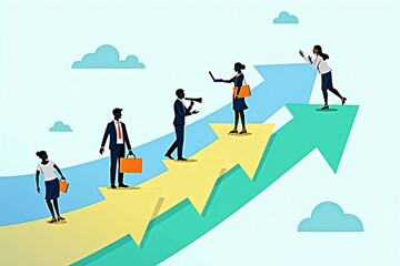 Creative Flat Design of Companies and Professionals Driving Upward Business Trends