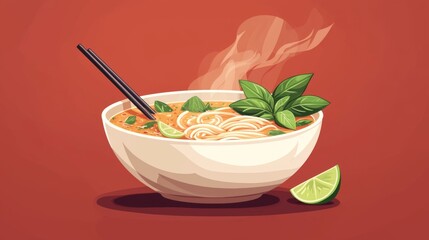 Minimalist flat design pho bowl icon with ingredients