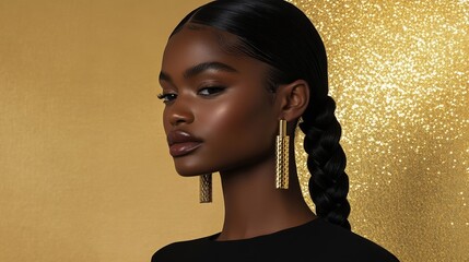 Goddess twist braids pulled into a sleek high ponytail with intricate braided details at the base worn with bold statement earrings 