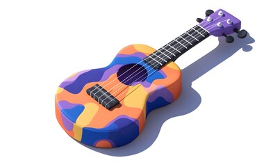 Colorful ukulele, studio shot, white background, music illustration