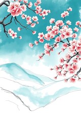 Delicate pink sakura blossoms bloom in spring, adorning the branches of the cherry tree with a breathtaking display of floral beauty