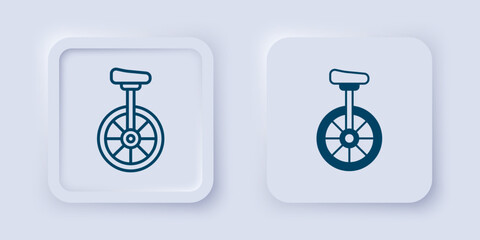 Filled and outline Unicycle or one wheel bicycle icon isolated on grey background. Monowheel bicycle. Square button. Vector © Iryna