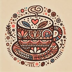 Fototapeta premium Abstract drawing of a cup of coffee. With different patterns in flat style
