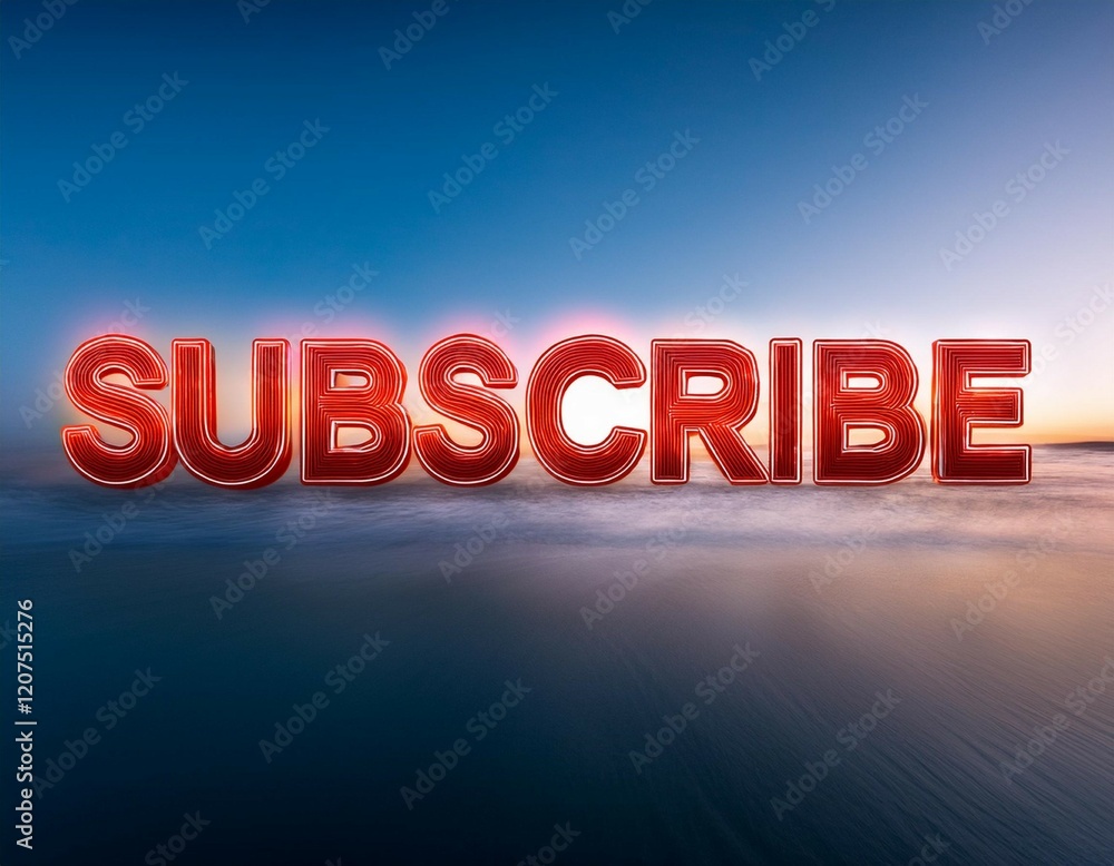 Aufkleber the word subscribe displayed in bold glowing red lights with a sleek modern design against a cool gr