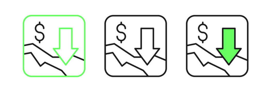 Set line Financial growth decrease icon isolated on white background. Increasing revenue. Vector