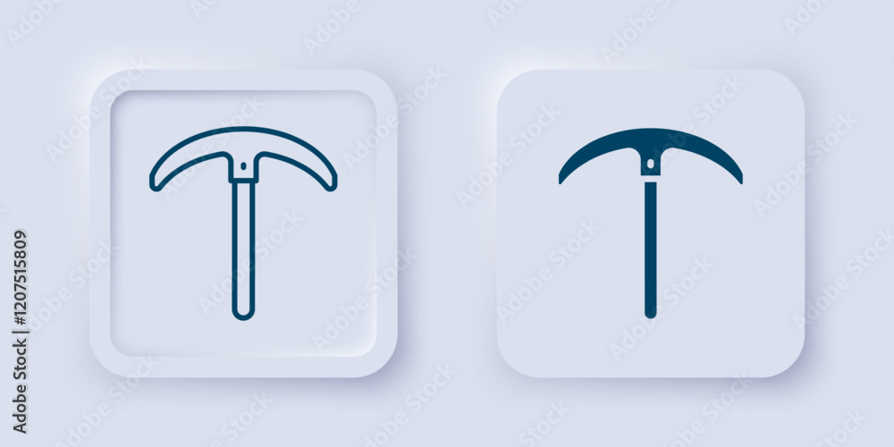 Poster filled and outline pickaxe icon isolated on grey background. square button. vector