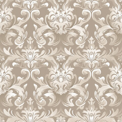 Baroque Seamless Patterns Elegant damask pattern in soft beige and white, perfect for wallpaper or fabric design.