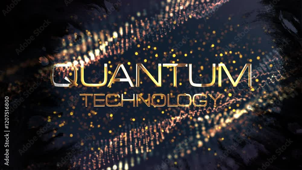 Poster 3d animation of quantum technology golden text light animation with digital effect cinematic title b