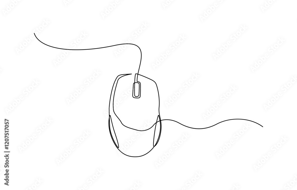 Poster drawn continuous one line computer mouse logo. vector illustration, mouse computer one continuous si