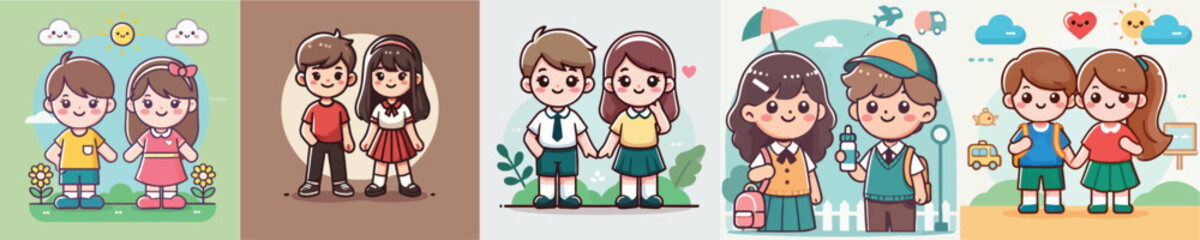 Vector collection of two little children