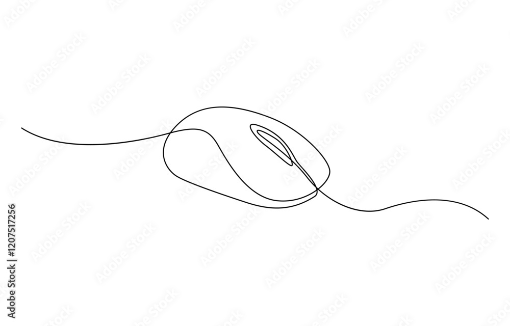 Poster drawn continuous one line computer mouse logo. vector illustration, mouse computer one continuous si