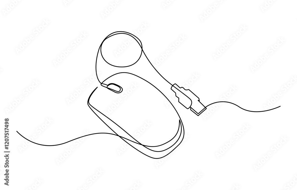 Poster drawn continuous one line computer mouse logo. vector illustration, mouse computer one continuous si