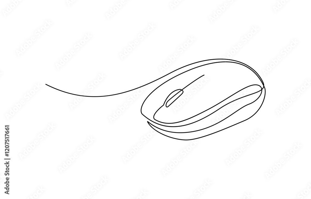 Poster drawn continuous one line computer mouse logo. vector illustration, mouse computer one continuous si