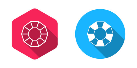 Filled and outline Diamond icon isolated with long shadow background. Jewelry symbol. Gem stone. Vector