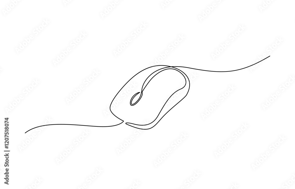 Poster drawn continuous one line computer mouse logo. vector illustration, mouse computer one continuous si