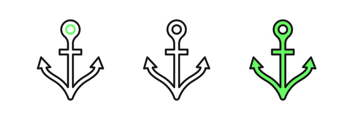 Obraz premium Set line Anchor icon isolated on white background. Vector