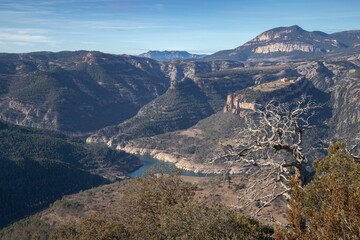 Rugged mountains and river landscape