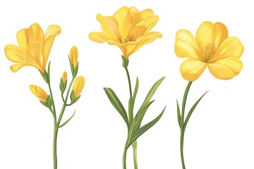 Fototapeta premium Vibrant Yellow Freesia Trio: Elegant Floral Still Life, Perfect for Spring Designs & Projects card 