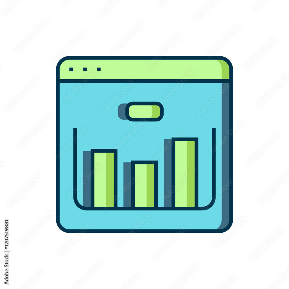Poster filled outline browser with stocks market growth graphs and money icon isolated on white background.