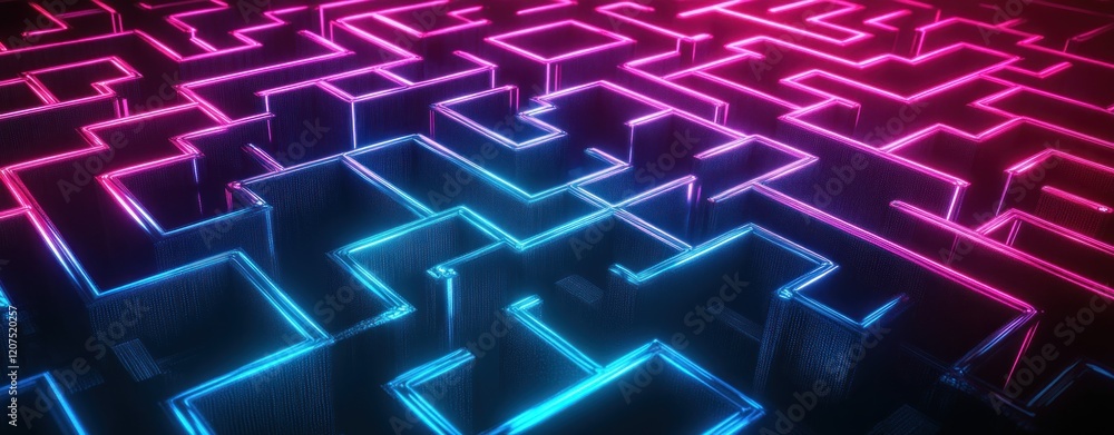 Wall mural Neon Maze: A Futuristic Digital Labyrinth