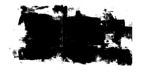 Linocut texture. Ink roller background. Grunge letterpress rectangle on folded paper. Dry black brayer stain isolated on white background. Painted relief spot. Vector lino eroded abstract illustration