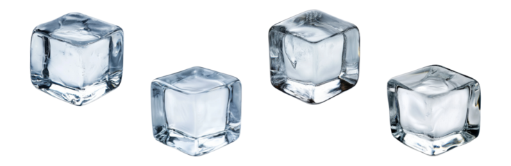 Set of clear ice cubes, isolated on transparent background