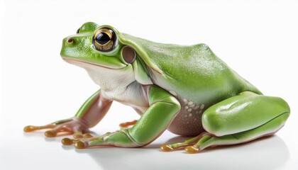 Obraz premium european green tree frog vibrant green skin white background nature photography single animal