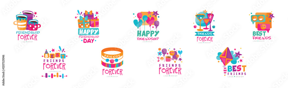 Poster best friends forever logo design with colorful element vector set