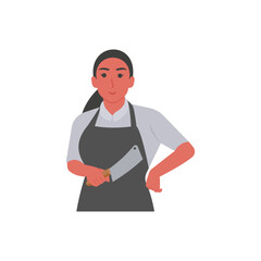 Butcher,  Women Career Flat Vector Illustration