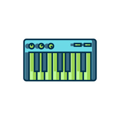 Filled outline Music synthesizer icon isolated on white background. Electronic piano. Flat filled outline style with shadow. Vector