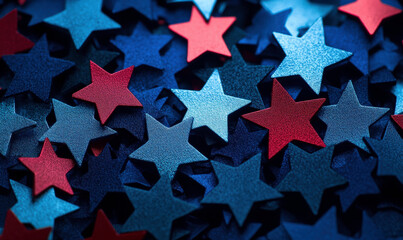 Obraz premium Colorful Stars in Red, White and Blue on Bright Background Perfect for Celebrations, Decorations or Crafts Related to National Holidays and Events