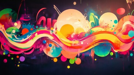 Obraz premium Vibrant Abstract Wave Painting with Colorful Circles and Dots