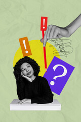 3D collage poster template artwork sketch of solution mind decision eureka creative hand hold...