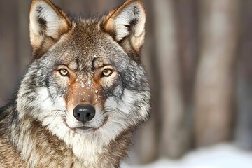 Obraz premium Majestic wolf observing its winter forest habitat