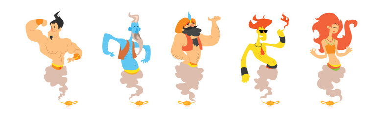 Obraz premium Jinn Fairy Tale Man and Woman Character Vector Set