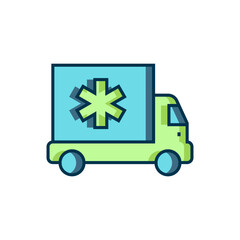 Filled outline Ambulance and emergency car icon isolated on white background. Ambulance vehicle medical evacuation. Flat filled outline style with shadow. Vector