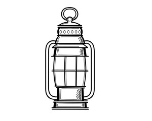 Hand drawn sketch style Lantern with detailed metal framing, ideal for nautical, vintage, or maritime-themed designs. Vector illustration