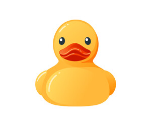 Cute yellow rubber duck. Cartoon child toy for bath. Front view. Vector illustration isolated on white background