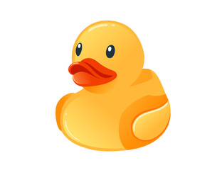 Cute yellow rubber duck. Cartoon child toy for bath. Vector illustration isolated on white background