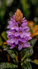 Fototapeta premium Purple Flower with Dew Drops Close Up Macro Photography
