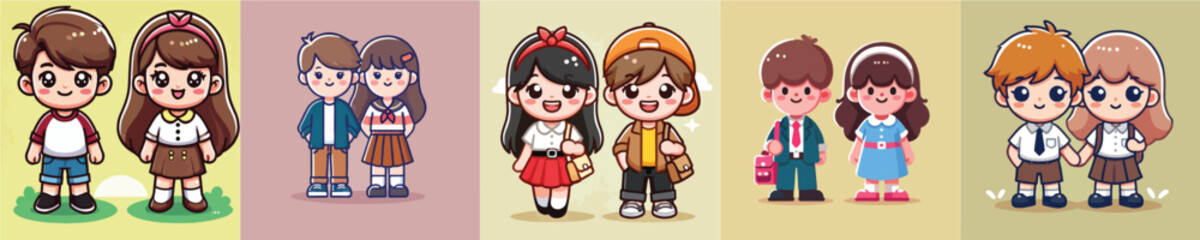 Vector collection of two little children, boy and girl