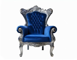 royal blue velvet throne tufted backrest ornate silver hall chair velvet