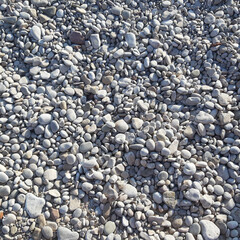 Background of small pebbles on the seashore. Texture