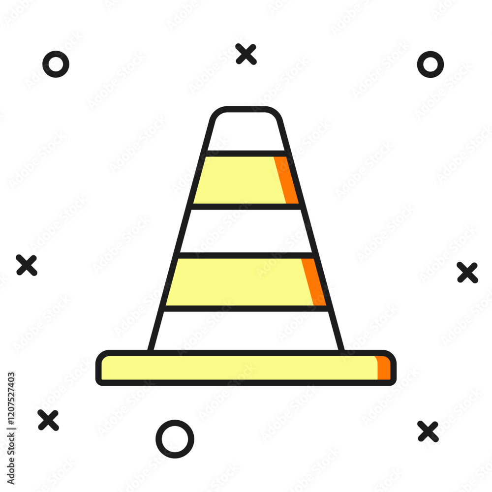 Poster filled outline traffic cone icon isolated on white background. flat filled outline style with shadow