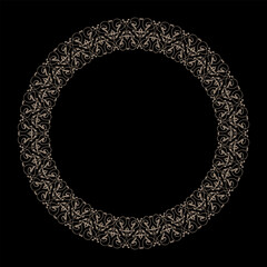 
Elegant Round gold pattern frame with arabesques and floral elements on a black background. Round ornamental frame, Luxury frame, Arabic, Andalusian, Oriental, Arabesque styles. For invitations, logo
